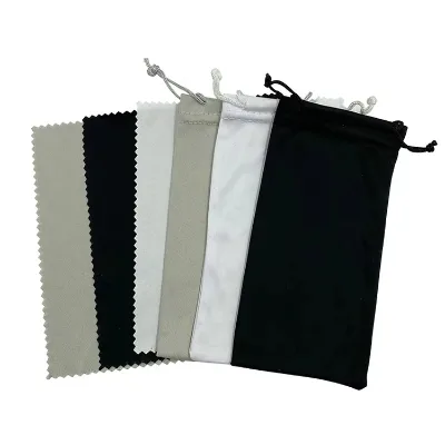 Custom Logo Microfiber Sunglasses Pouch and Cloth Glasses Wiping Cleaning Cloth Set Wholesale Soft Eyeglasses Drawstring Bag