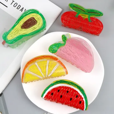 Trendy Women Summer Creative Hair Decoration Design Colored Plastic Fruit Hair Claw