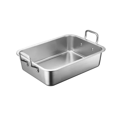 Hot Sale Roasting Pan with Grill and V-grill, CHEF Stainless Steel Roasting Pan with Handle for Roasting Turkey