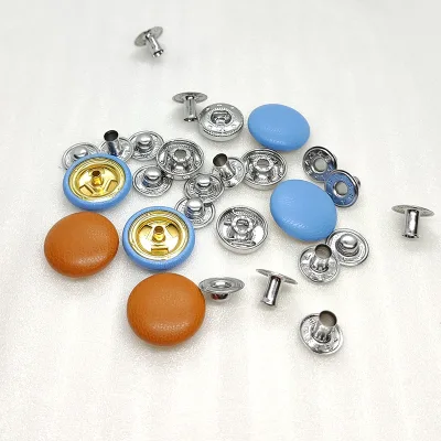 Custom Shirt Button PU Leather Covered Fabric Fastener Brass Button Press Snap Button for Jacket