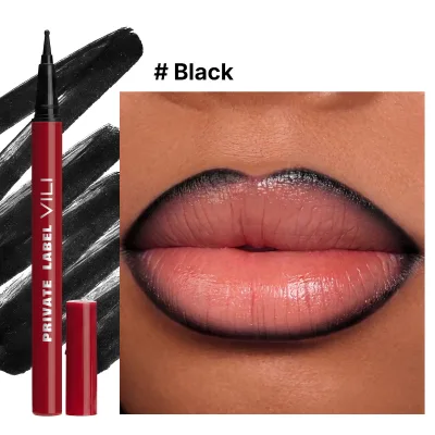 Long Lasting Waterproof Smooth Matte Black Lip Liner High Pigment Vegan Mineral Makeup Pencil Gothic Dark
