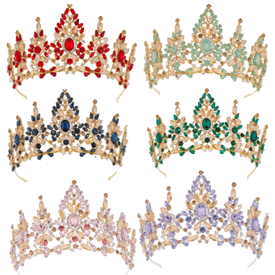 Elegant Handcrafted Baroque Bride Tiara Colourful Vintage Gemencrusted Top Crowns Dazzling Eye Catching Luxurious Sweet Tiaras