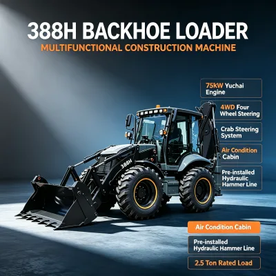 CPM388H 75KW 4WD Preinstalled Hydraulic Hammer Pipeline 4x4 Mini Compact Diesel Track Articulated Wheel Small Backhoe Loader