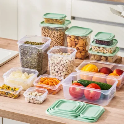 Hot Selling 17-Piece Set Plastic Crisper Fruit Storage Box Transparent with Lid Sealed for Refrigerator