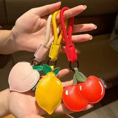 Creative Cute Cartoon Fruit PU Leather Keychains Backpack Charms Durable Eco-Friendly Car Hanging Ornaments Embossing Printing