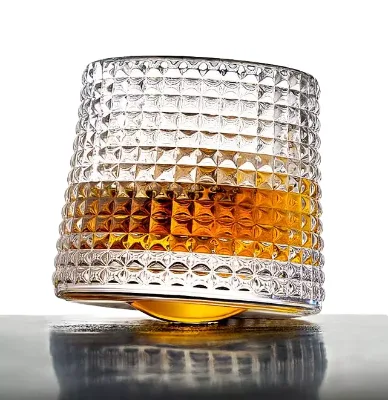 Vintage Square Crystal Whiskey Shot Glass Creative Rotating Cup for Stress Relief for Hotels and Bars