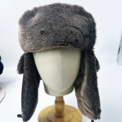 Custom Winter Aviator Ushanka Hat with Rabbit Fur Trim Russian Style Warm Logo for Outdoor Sports & Fishing Parties