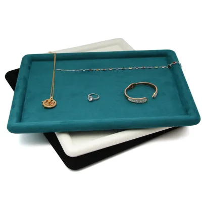HWASAN Luxury Green Microfiber Jewelry Tray Boutique Ring Display Tray PU Leather Jewelry Store Showcase Display Tray