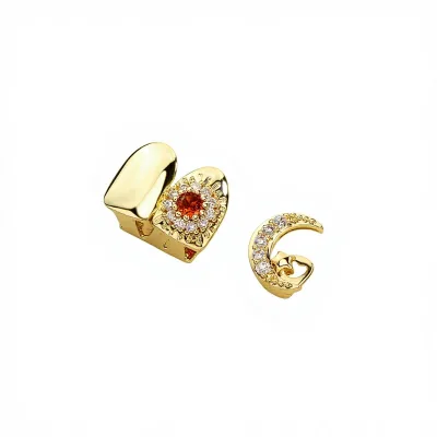 For Bestseller Fashion Zircon Braces Orange Sun Moon Stars Set Full-Crystal Personalized Gold Plated Bezel Setting Hiphop