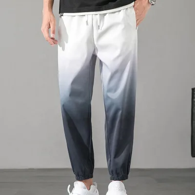 Fashionable Men's Pants Cotton Trousers Gradient Color Heat Transfer Polyester Winter Casual OEM Service Plus Size Drawstring