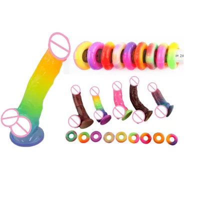 Coloful Dildo Soft Skin Silicone Shaped Liquid Dildo With Strong Suction Base Print Colors Cup for Erotic Gay and Female