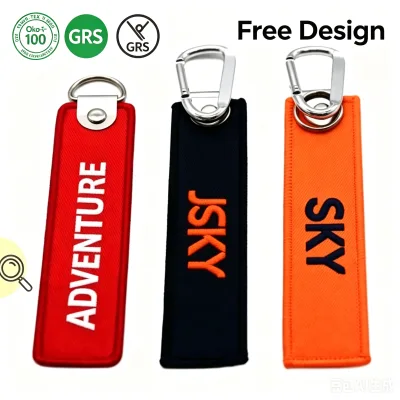 Custom Printed Eco-Friendly PVC Nylon Keychains Bulk Wholesale Letterpress Printed Double Sided Logo Jet Tags Corporate
