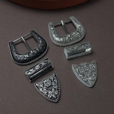 Western Rhinestone Belt Buckle Set Custom 3-Piece Factory Hot Sales Western Style Designer Belts Accessories Belt Buckle