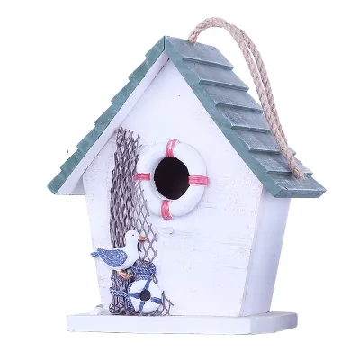 Wooden Outdoor Wild Bird House Can Be Painted Bird's Nest Hanging in the Outdoor Garden Aviary