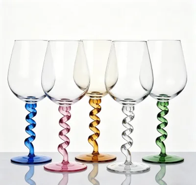 Unique Custom Handblown Colored Spiral Stem Gin Tonic Glass Goblet for Bar Hotel Restaurant Drinking Wine Glass Cup Set Party