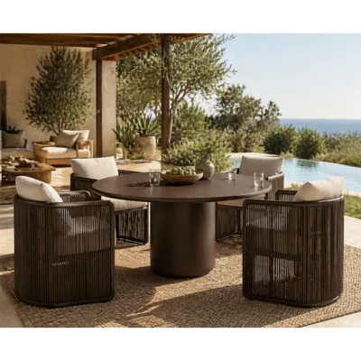 Aluminum Round Dining Table,  Modern Outdoor Table with Sculptural Design, All-Weather Finish