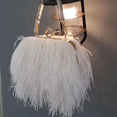 One-shoulder, Cross-body, Hand-held Ostrich Hair Bag, Fashion Catwalk Casual Bag