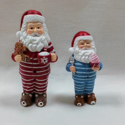 Clothtique Style Eco-Friendly Resin Crafts Santa Figurine Pajamas & Slippers with Gingerbread & Mug