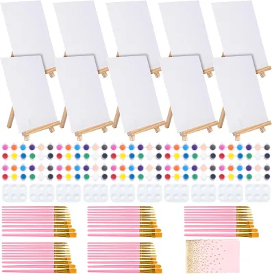 10 Pack 8 X 10In Canvas Boards and Easel Set Sip and Paint Kit for Adults Teens with Acrylic Paint 50 Brushes Art Painting