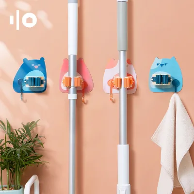 Bubble Bear Broom Holder Strong Scratch Free Hole Free Foldable Wall Hanging Mop Clip with Hook Pattern Rack