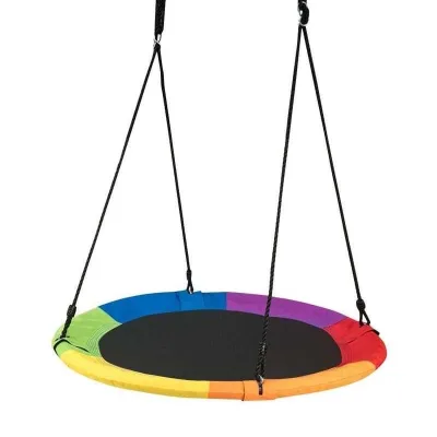 Rainbow Padded Tear Resistant Oxford Steel Frame Multi Child Round Flying Saucer Tree Swing