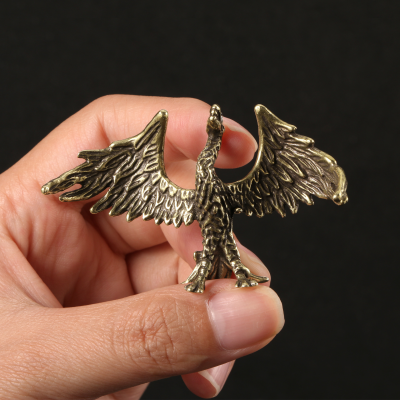 China Feng Shui Decorations Small Statue Desktop Ornament Solid Brass Flame Phoenix Crafts