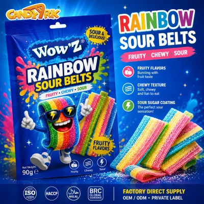 China Factory Direct Supply Licorice Rainbow Sour Belt Candy Liquorice Strips Soft Chewy Dulce Gomitas OEM Private Label