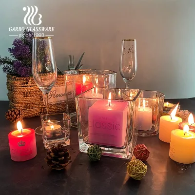 Multi Sizes Transparent Clear Square Glass Candle Jar Votive Candle Holders Votive Cup for Wedding Party Home Table Decoration