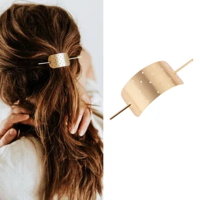 Rectangular Hollow Small Hole Metal Brushed Hairpin, European and American Novel Style Women's Hairpin