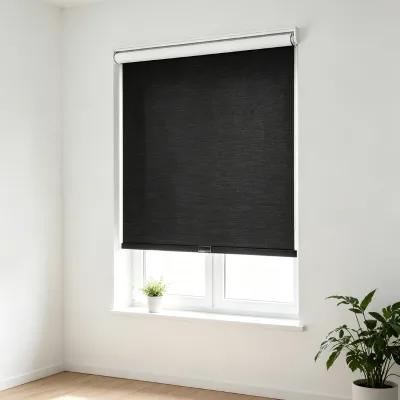Modern Minimalist Cordless Spring Roller Shades Total Light Blocking Black Fabric Silent Spring System for Home Decoration