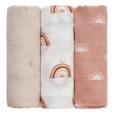 Newborn Bath Cotton Receiving Swaddle Blanket Rainbow Sun Pattern Muslin Baby Blanket Breathable Soft Thin Fabric Double