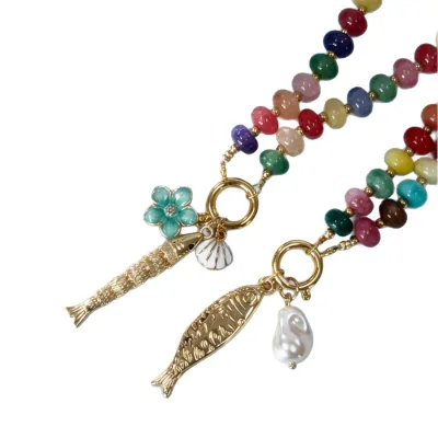 Daily Accessories Stainless Animal Shape Color Beaded Handmade Vintage Little Fish Pearl Shell Charm Pendant Necklace for Women