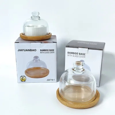 Top Selling Transparent Butter Cloche Cheese Dish Elegant Bamboo Tray with Bowl for Candy Parfait Cake Bakery Display