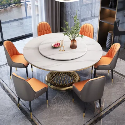 High-end Restaurant Furniture Dining Table Set Rock Beam Modern Minimalist Design Round Dining Table.