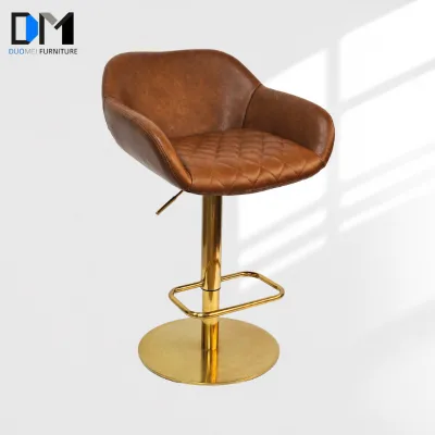 DM Chair Supplier Custom Faux Leather Bar Stool with Back and Arms Adjustable Swivel Seat for Kitchen Counter and Home Bar