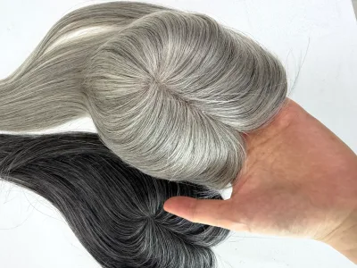 Stock Double Drawn Remy Hair Short Grey & White Color 3*5 Small Mono Base Women Topper Easy Use Popular