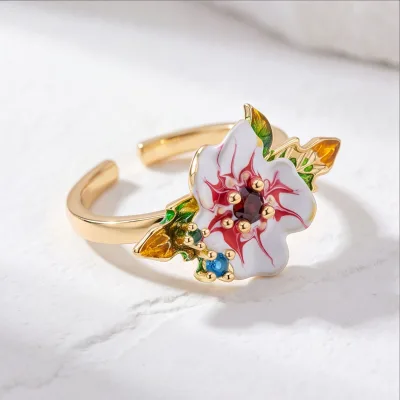 Hot Selling New Design Fashion Enamel Zircon Flower Open Ring for Women