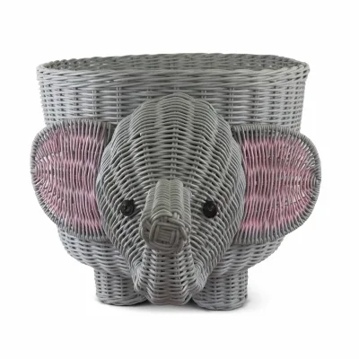 Handmade Elephant Shape Storage Basket: Eco-Friendly Woven Rattan Toy Organizer for Nursery & Children's Room Decor
