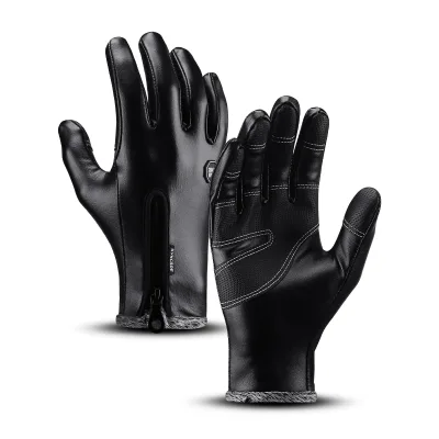 Winter Cycling Driving Bicycle Glove Windproof Thermal Warm Fleece Leather Fur Gloves