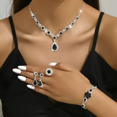 3 Pieces of Women's Crystal Droplet Necklace with Earrings Set for Wedding Evening Dress Accessories