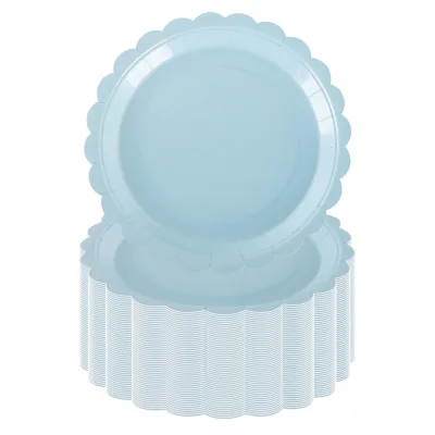 PHUNAT 50PCS 7"18cm Baby Blue Flower Shape Paper Plates Heavy-Duty Party Tableware Birthday Baby Shower Blue Theme Party