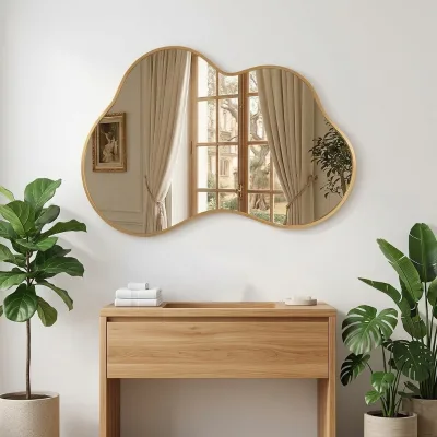 Decorative Modern Cloud High Definition Glass Wall Mirror with Frame for Kids' Room Living Room Bathroom Hallway Entryway