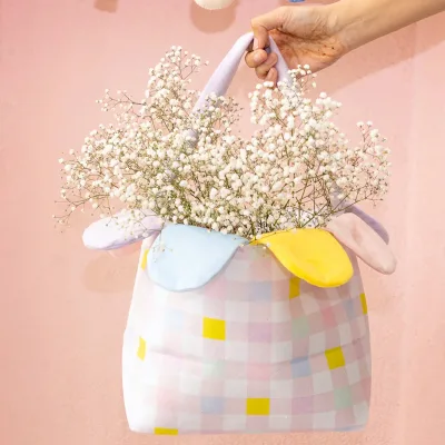 Colorful Plaid Easter Decorations Popularity Personalized Polyester Easter Basket