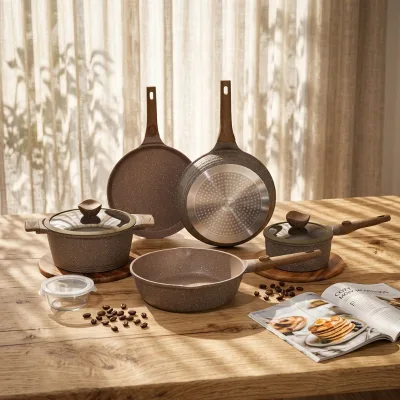Mermaid Series Cast Aluminum Cookware Set with Detachable Handle LFGB/FDA Certified