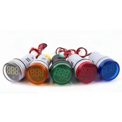 Circular Led Voltmeter Indicator Light 220v with Mini 22mm Round Digital Voltmeter Ammeter
