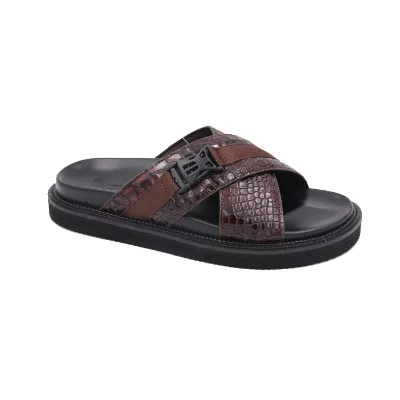 New Men Leather Slippers Fashion Flip Flop Strap Shoes RED BROWN PU Sole Man Slipper Customized GENUINE Leather Rubber 60 Pairs