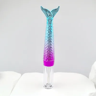 Unique Fish Tail Shape 2ml Lipgloss Tube With Brush Customized Wholesale Cute Gradient Pink Lip Gloss Container