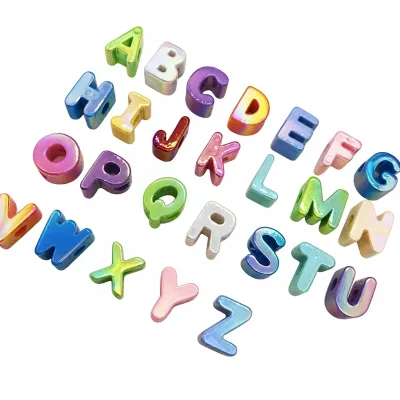 Acrylic UV Plated Alphabet Letter Beads Large Hole Beads 21 X 17 X 8.5 mm for Phone Strap Bracelet Jewelry Making