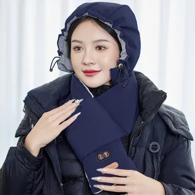 2026 Women's Winter Rechargeable Heated Scarf with Hidden Foldable Hat and Neck Heating Pad