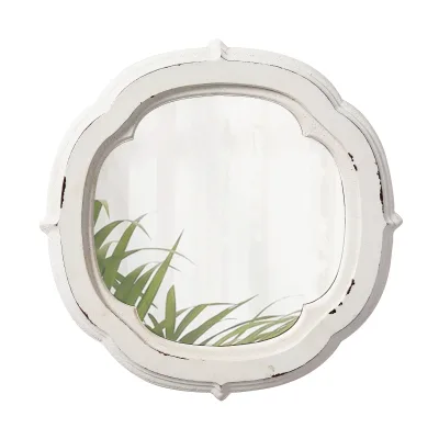 Farmhouse Decor Handmade Luxury Custom Cheap White Bathroom Mirrors Rustic Small Round Decorative Wall Mirror With Wood Frame
